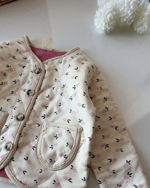 Pıtır Çiçekli Kapitone Ceket - Pembe Çiçekli