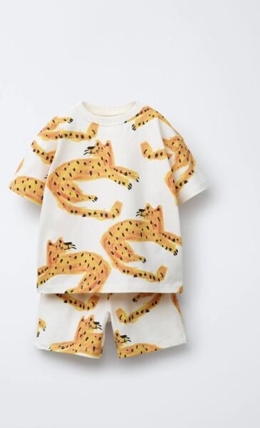 Asar Kids La'ciel Paris Tiger 2'li Şortlu Takım - Krem Turuncu