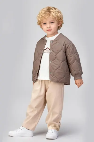 Bomber Ceketli Gabardin Pantolonlu 3'lü Takım - Kahve