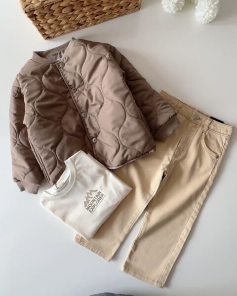 Bomber Ceketli Gabardin Pantolonlu 3'lü Takım - Kahve