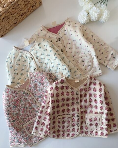 Pıtır Çiçekli Kapitone Ceket - Mavi Çiçekli