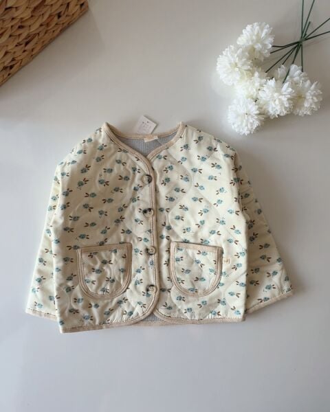 Pıtır Çiçekli Kapitone Ceket - Mavi Çiçekli