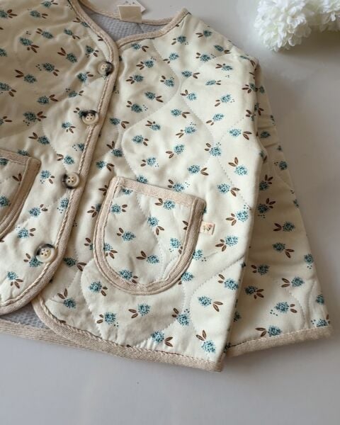 Pıtır Çiçekli Kapitone Ceket - Mavi Çiçekli