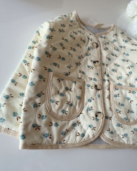 Pıtır Çiçekli Kapitone Ceket - Mavi Çiçekli