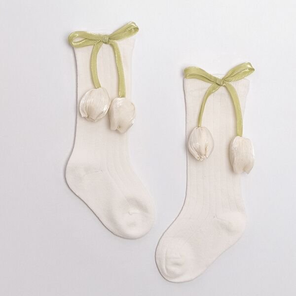 Asarkids  Lale Aplikeli Çorap - Ekru