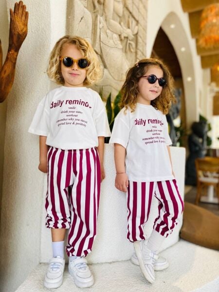Asarkids La'ciel Paris Çizgili 2'li Takım - Beyaz Bordo