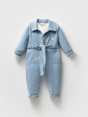 Yumuşak Denim Tulum 2'li Takım - Mavi