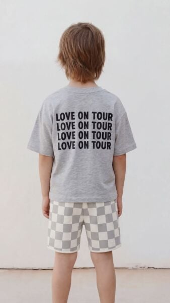 Asar Kids La'ciel Paris Love On Tour Baskılı Dama 2'li Şortlu Takım - Gri