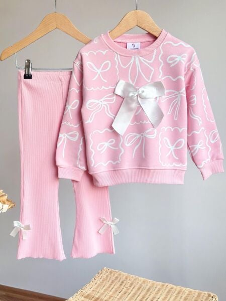 Fiyonklu Taytlı Takım - Pembe