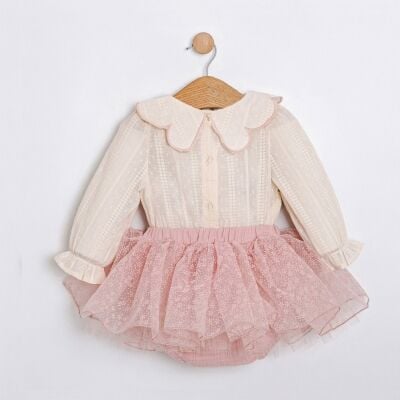 Zıbınlı Tütü Etekli Çantalı Bebek 3'lü Takım -Krem