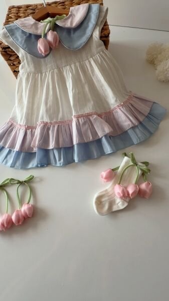 Asarkids  Lale Aplikeli Elbise - Krem