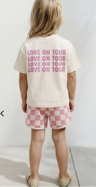 Asar Kids La'ciel Paris Love On Tour Baskılı Dama 2'li Şortlu Takım - Pembe