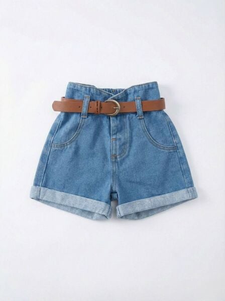 Asarkids La'ciel Paris Kemerli Bermuda Şort Kiraz Serisi - Mavi