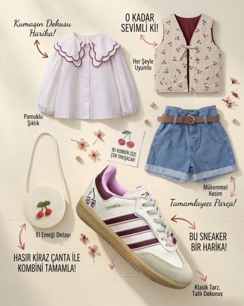 Asarkids La'ciel Paris Kemerli Bermuda Şort Kiraz Serisi - Mavi